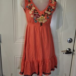 Johnny Was coral orange floral embroidered casual dress xs joy love light